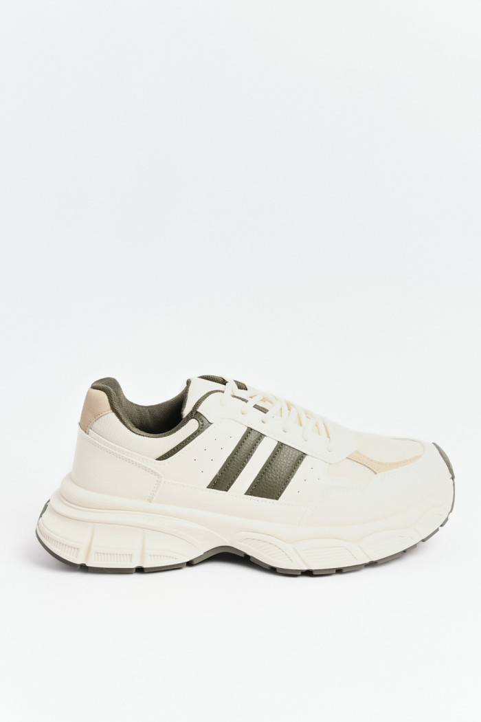 Tenis de plataforma cremas con contrastes y perforaciones