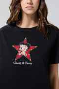 Camiseta negra cuello redondo con estampado de Betty Boop