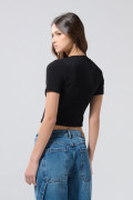 Camiseta unicolor con cuello redondo y detalle de encaje