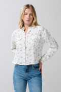 Blusa unicolor crop estampada con manga larga y bolsillos