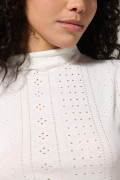 Camiseta manga sisa unicolor con cuello alto y texturas