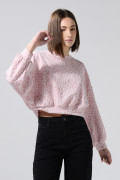 Buzo cuello redondo rosado oversize con diseño animal print