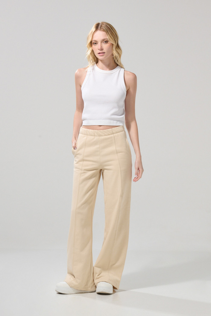 Pantalón jogger unicolor con cordón y bota recta