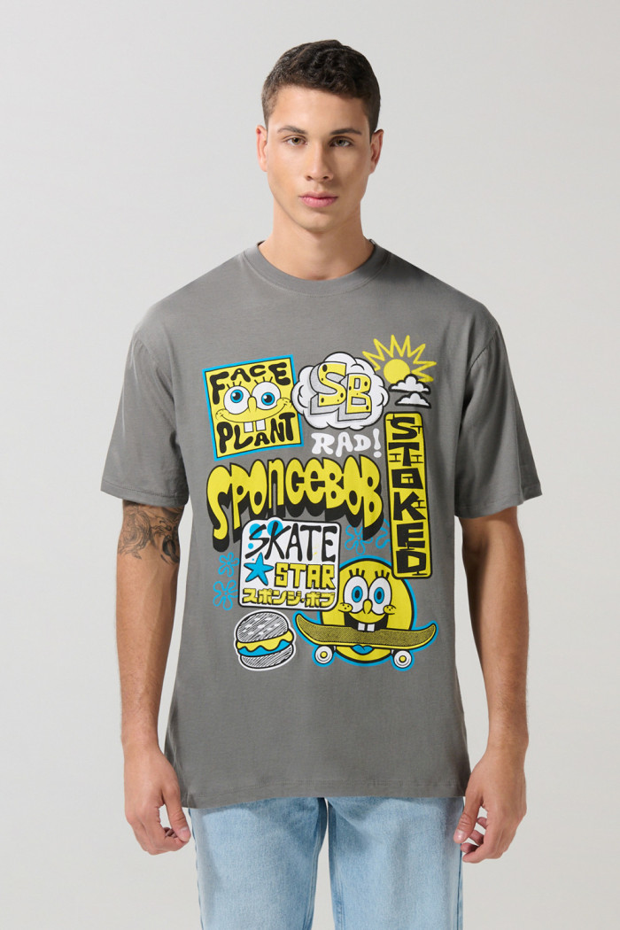 Camiseta manga corta gris intensa de Bob Esponja