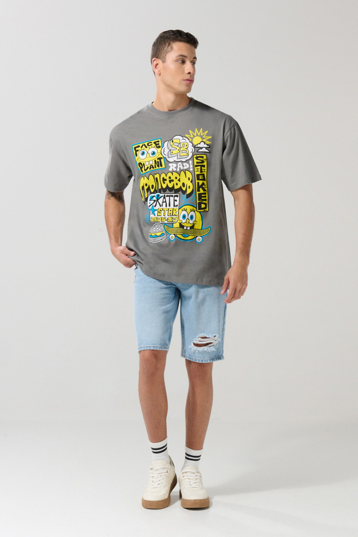 Camiseta manga corta gris intensa de Bob Esponja