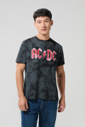 Camiseta negra tie dye manga corta con arte de AC/DC
