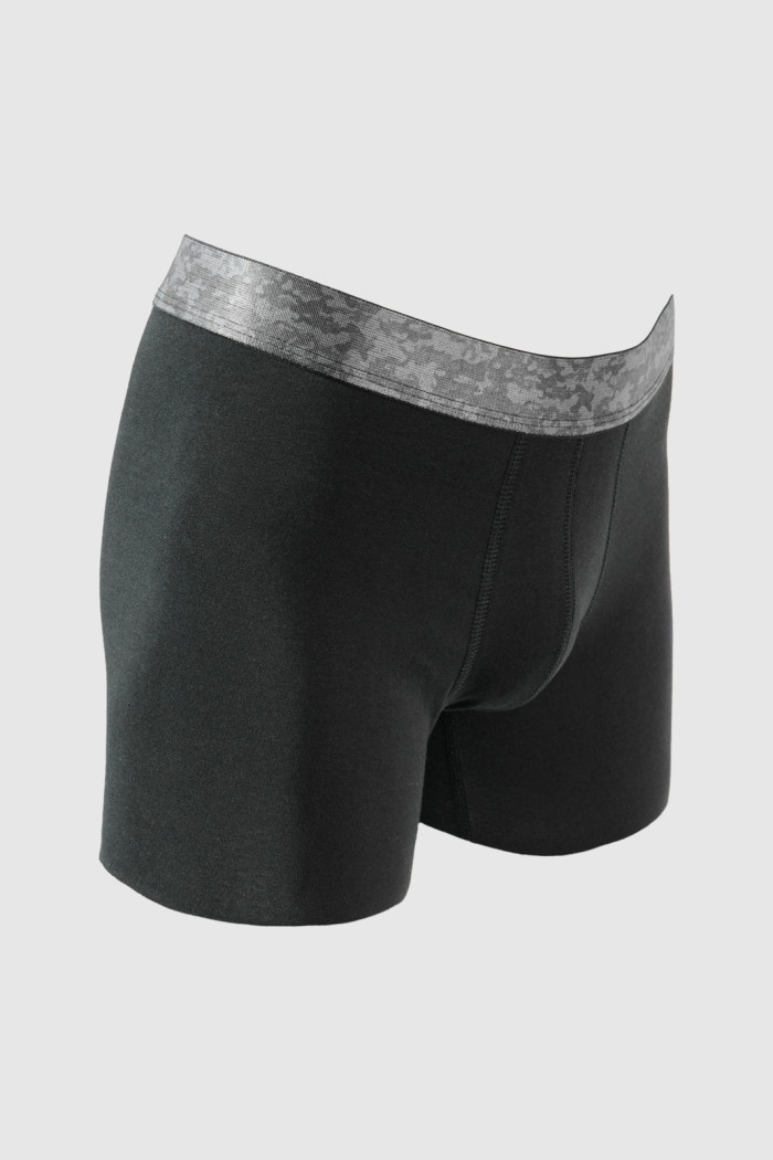 Bóxer negro midway brief-largo con estampado en cintura