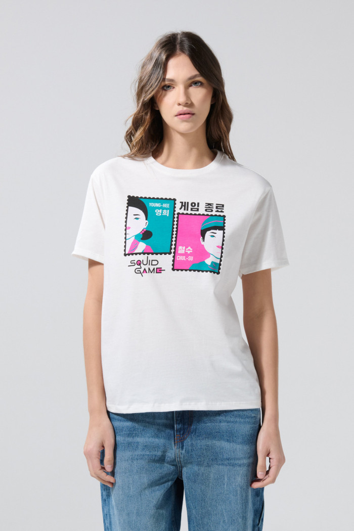 Camiseta crema clara cuello redondo de Squid Game