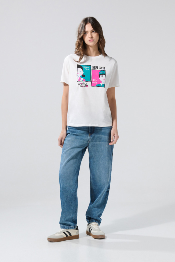 Camiseta crema clara cuello redondo de Squid Game