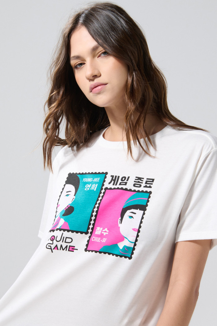 Camiseta crema clara cuello redondo de Squid Game