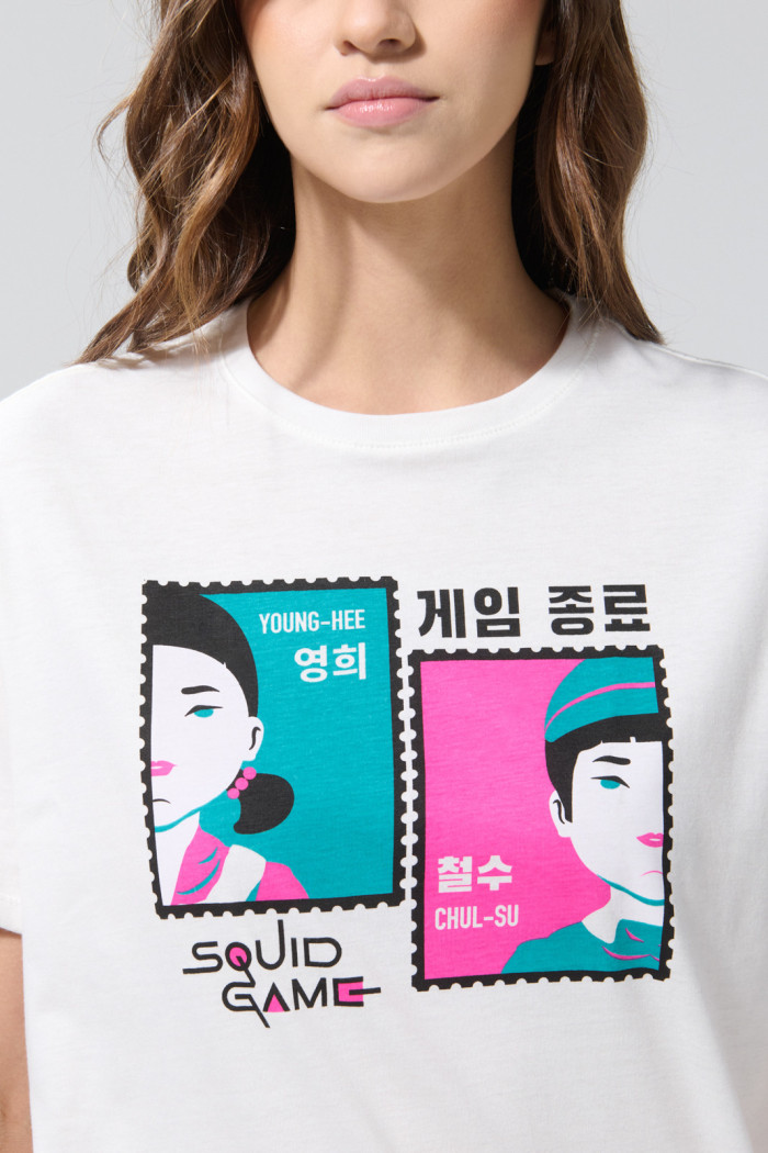 Camiseta crema clara cuello redondo de Squid Game