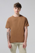 Camiseta unicolor manga corta en algodón con hombro rodado