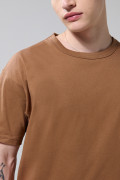 Camiseta unicolor manga corta en algodón con hombro rodado