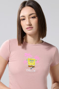 Camiseta rosada cuello redondo con arte de Bob Esponja