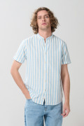 Camisa en algodón cuello nerú unicolor con diseño de rayas