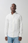 Camisa con rayas, cuello sport collar y bolsillo unicolor
