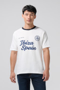 Camiseta college crema con cuello redondo en contraste