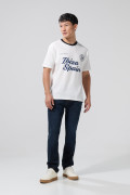 Camiseta college crema con cuello redondo en contraste