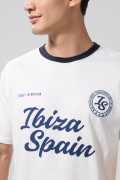 Camiseta college crema con cuello redondo en contraste