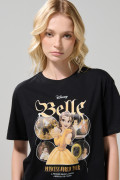 Camiseta cuello redondo negra con diseño de Princesas