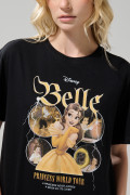 Camiseta cuello redondo negra con diseño de Princesas