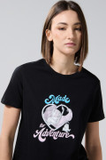 Camiseta negra cuello redondo con arte de La Sirenita