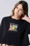Camiseta oversize crop top negra con arte de Bob Esponja