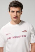 Camiseta cuello redondo college crema clara en algodón