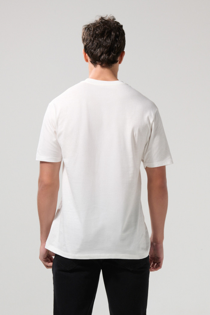 Camiseta cuello redondo college crema clara en algodón