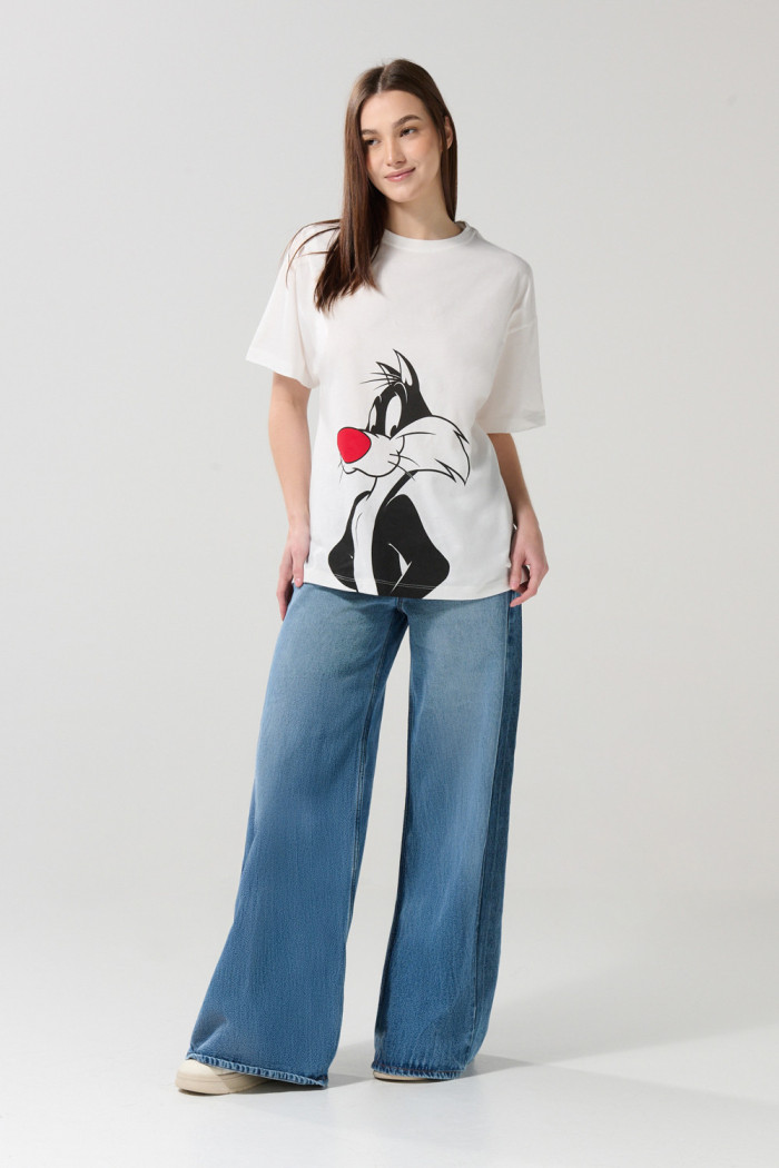 Camiseta crema clara de Looney Tunes oversize manga corta