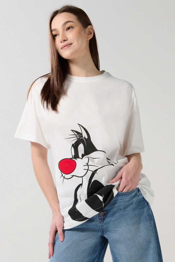 Camiseta crema clara de Looney Tunes oversize manga corta