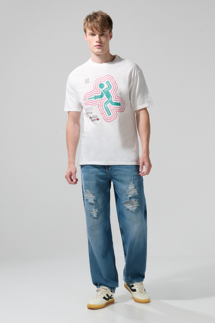 Camiseta de Squid Game crema clara con cuello redondo
