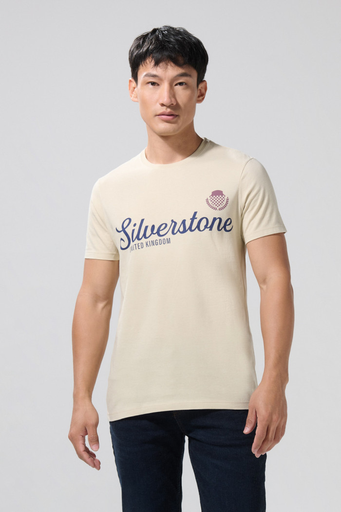 Camiseta en algodón kaki college con cuello redondo