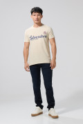Camiseta en algodón kaki college con cuello redondo