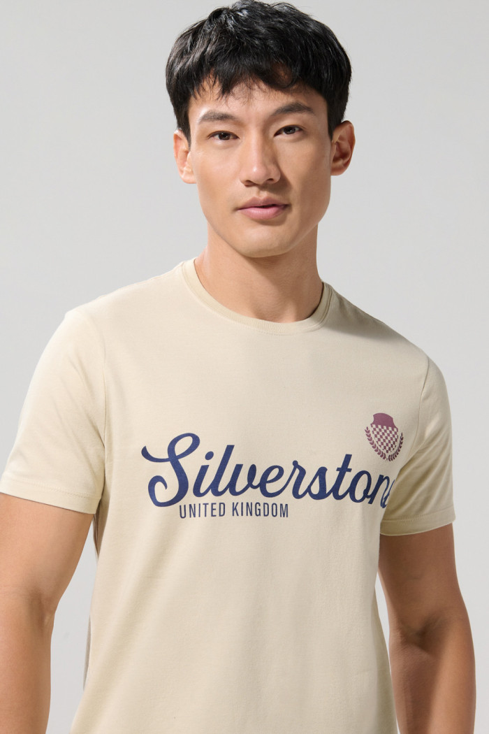 Camiseta en algodón kaki college con cuello redondo