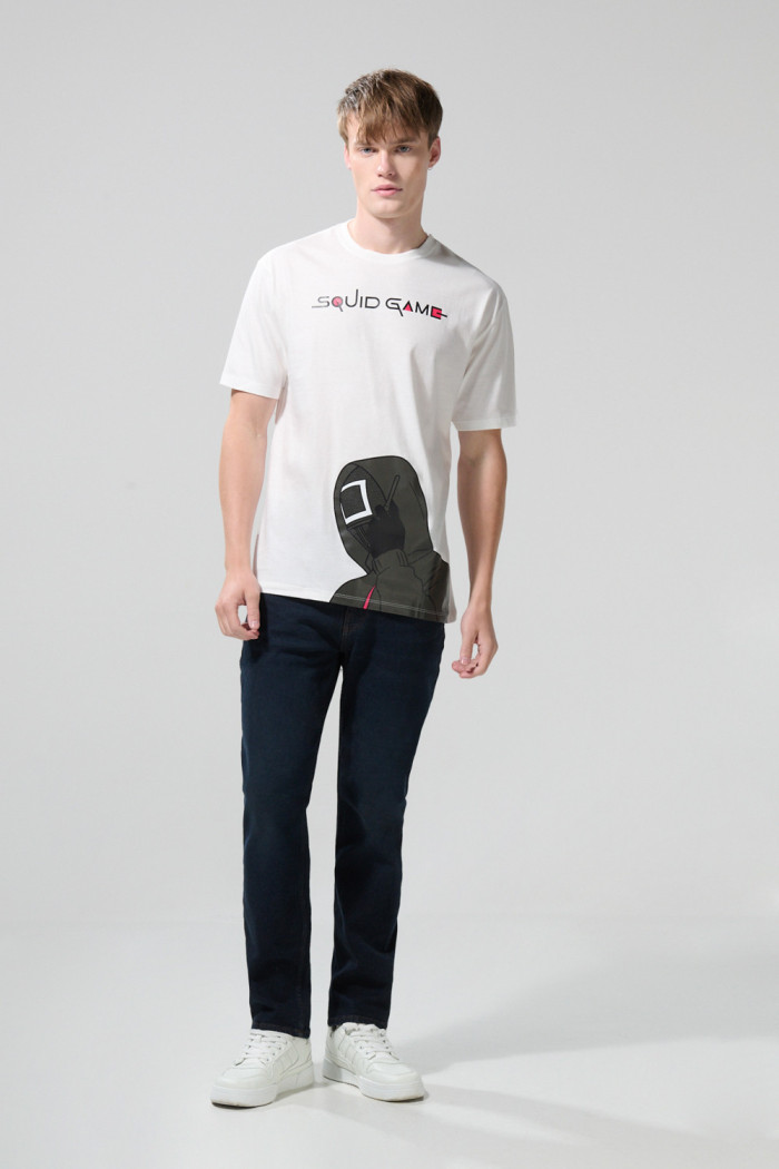 Camiseta manga corta crema con diseño de Squid Game