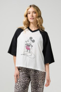 Camiseta oversize crop top crema de Mickey con cuello V