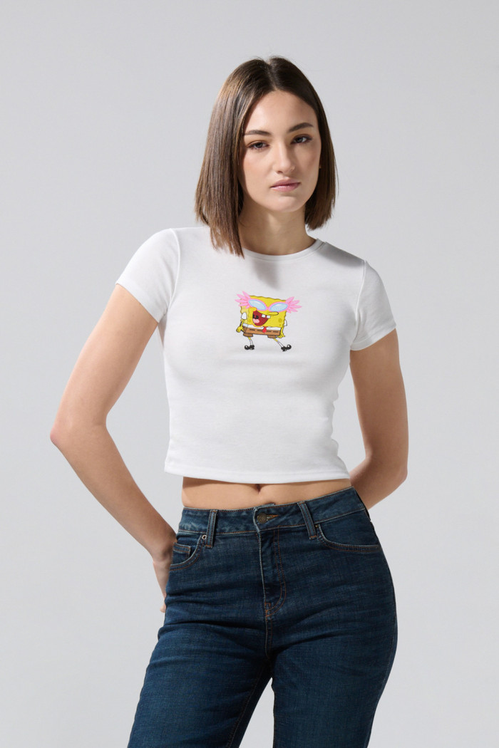 Camiseta crema clara de Bob Esponja con cuello redondo