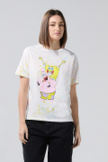 Camiseta crema cuello redondo con estampado de Bob Esponja