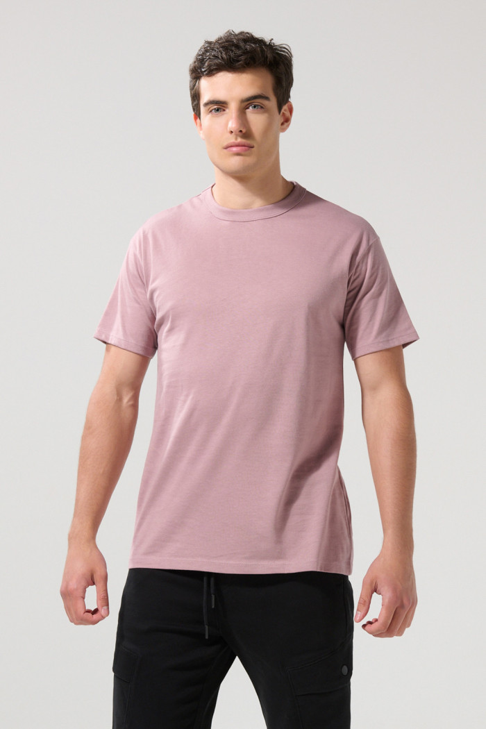 Camiseta unicolor manga corta en algodón con hombro rodado