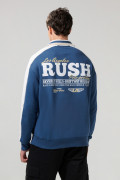 Buzo azul oscuro cuello polo oversize con diseño college