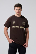 Camiseta café oscura college en algodón con manga corta