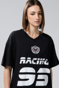 Camiseta cuello V oversize negra con arte college