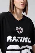Camiseta cuello V oversize negra con arte college