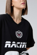 Camiseta cuello V oversize negra con arte college