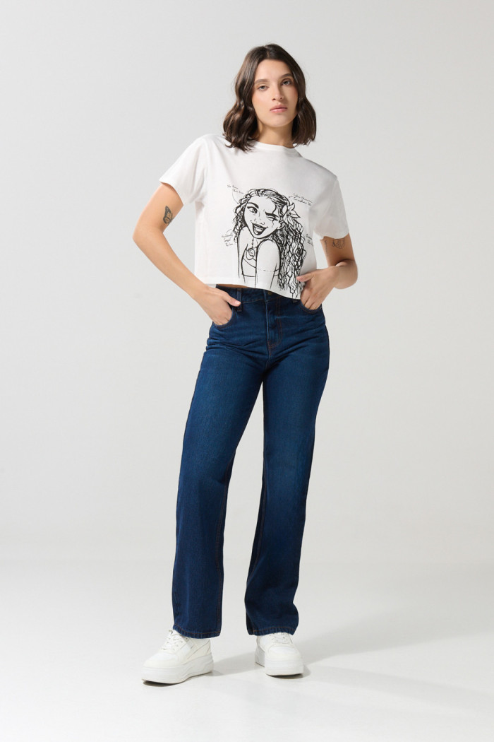 Camiseta crema clara crop top con diseño de Moana