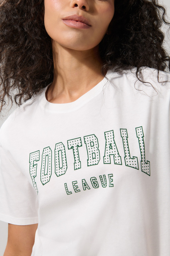 Camiseta crema clara college manga corta en algodón