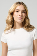 Camiseta en tela acanalada crema clara manga corta