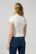 Camiseta en tela acanalada crema clara manga corta