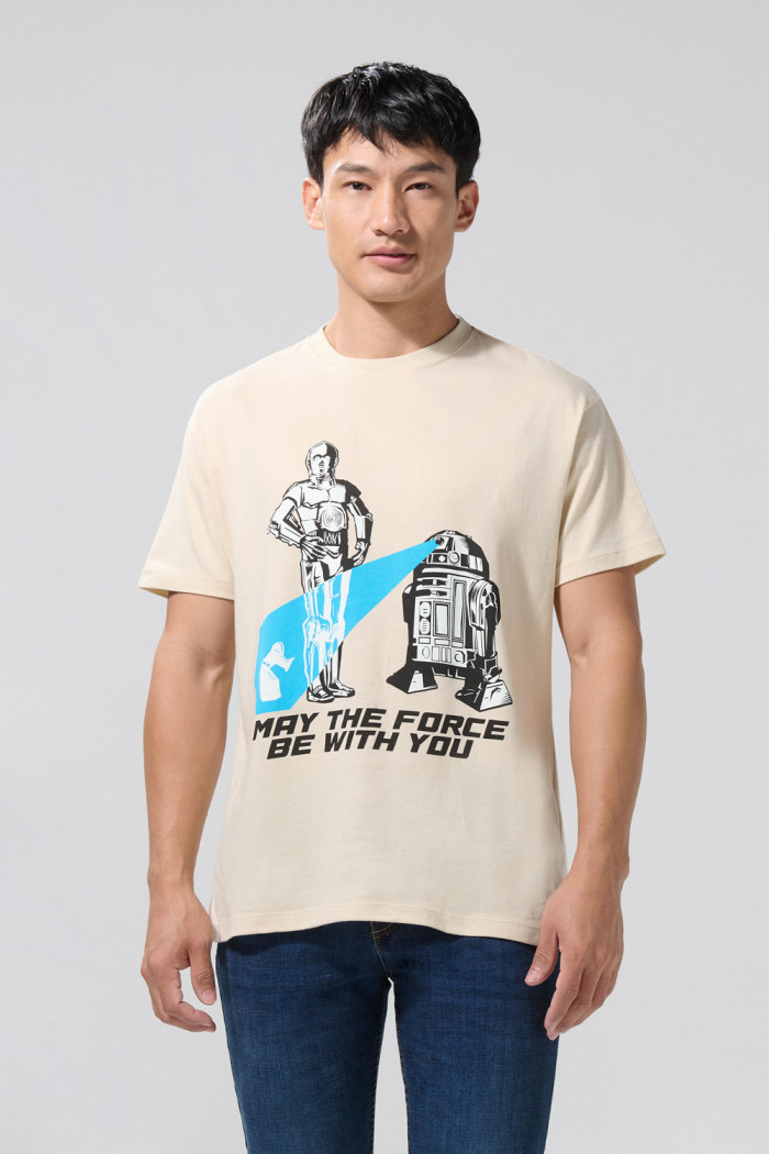 Camiseta kaki clara con cuello redondo y diseño de Star Wars